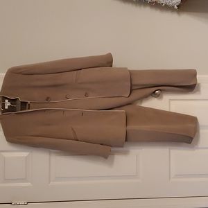 100% silk tan pants suit with cream trim detail by Dress Barn